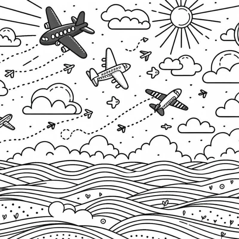 Imagination libre d'un ciel plein d'avions en plein vol!