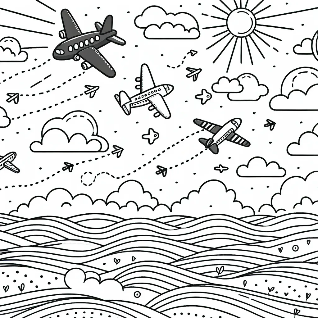 Imagination libre d'un ciel plein d'avions en plein vol!