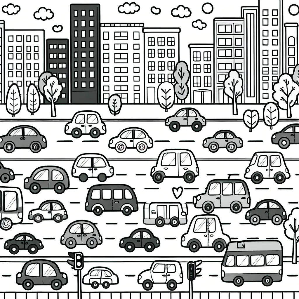 Un défilé de différentes voitures sur la route d'une ville animée