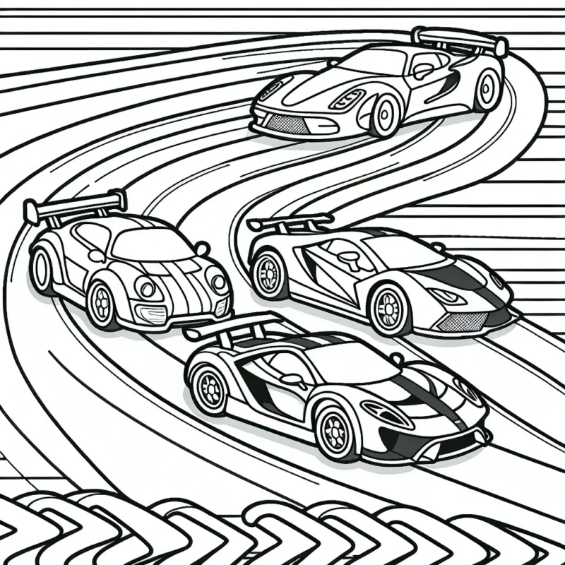 Trace une course de super voitures colorées qui s'affrontent sur un circuit en zigzag !