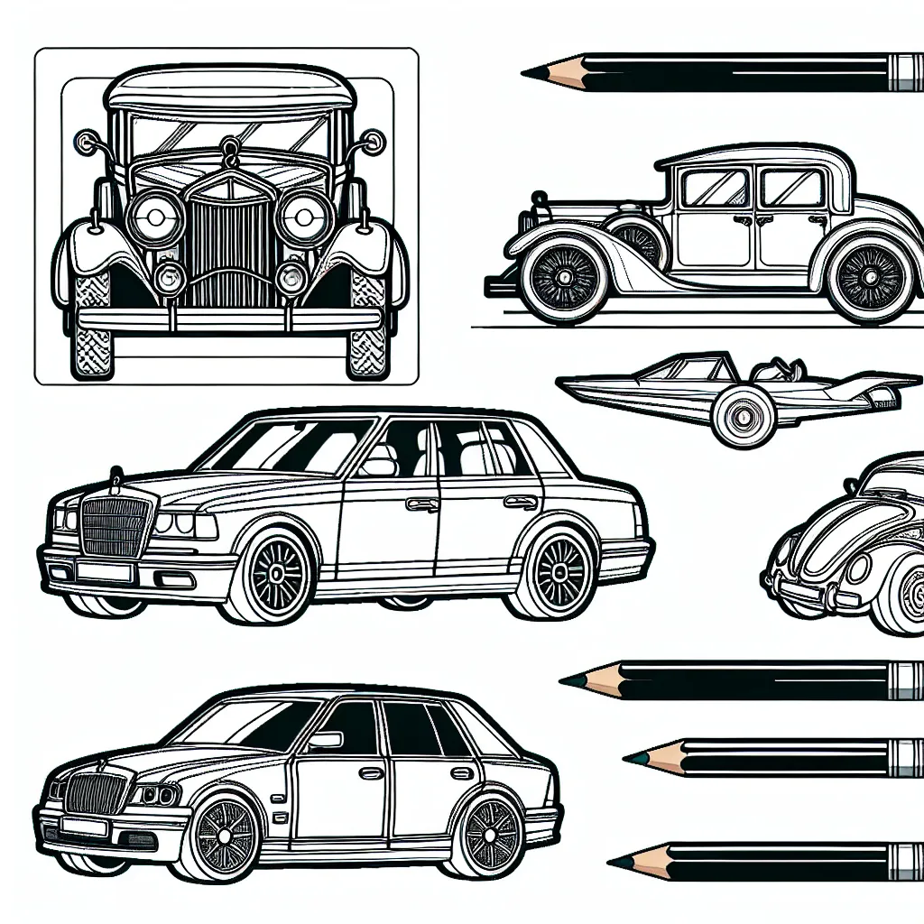 Imaginez un livre de coloriage mettant en scène une variété de célèbres marques de voitures. Chaque page est dédiée à une marque spécifique, avec une illustration détaillée de leur modèle de voiture populaire.